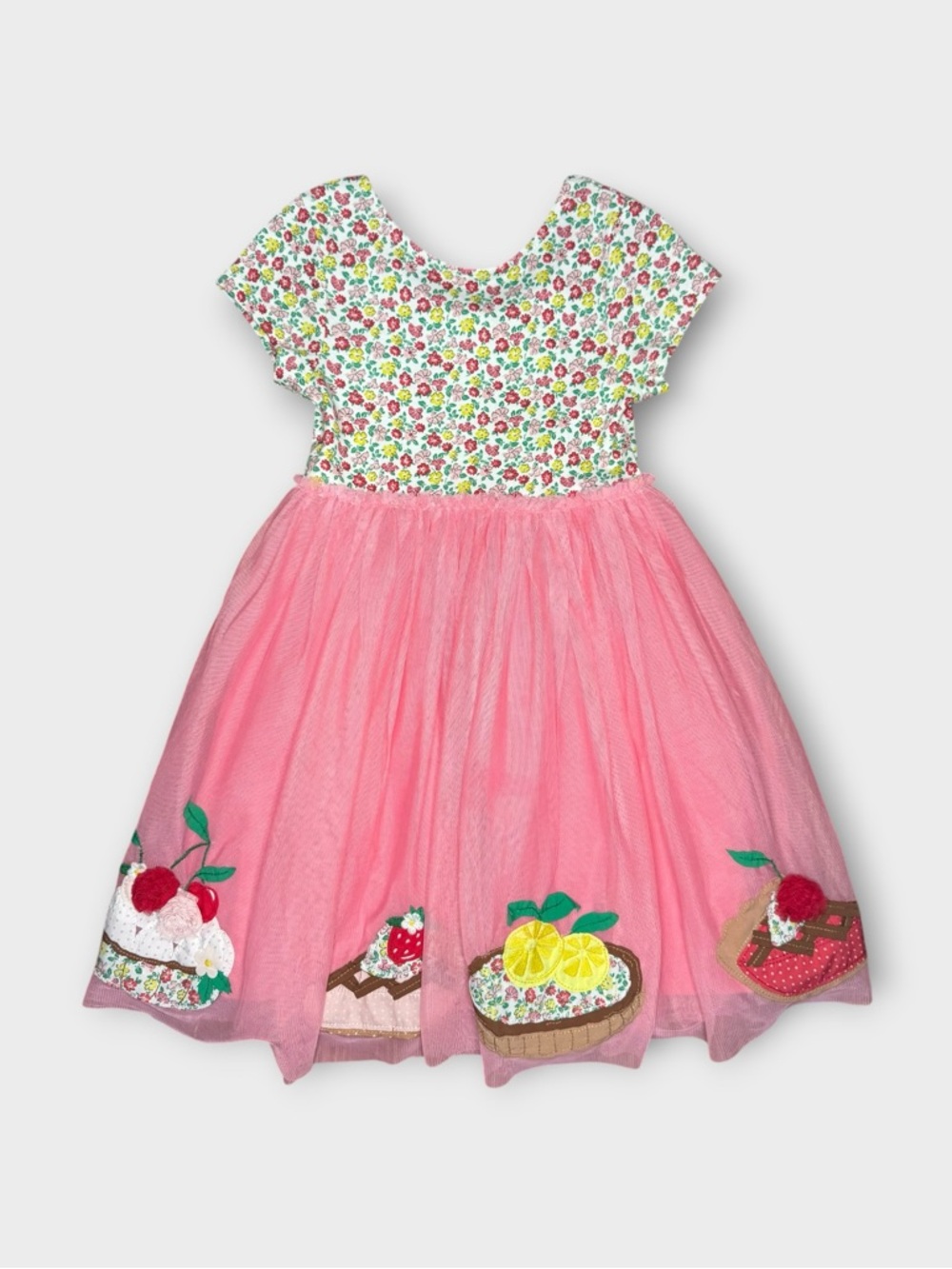 Mini Boden Floral Bodice Fruit Pie Dessert Applique Pink Tulle Dress